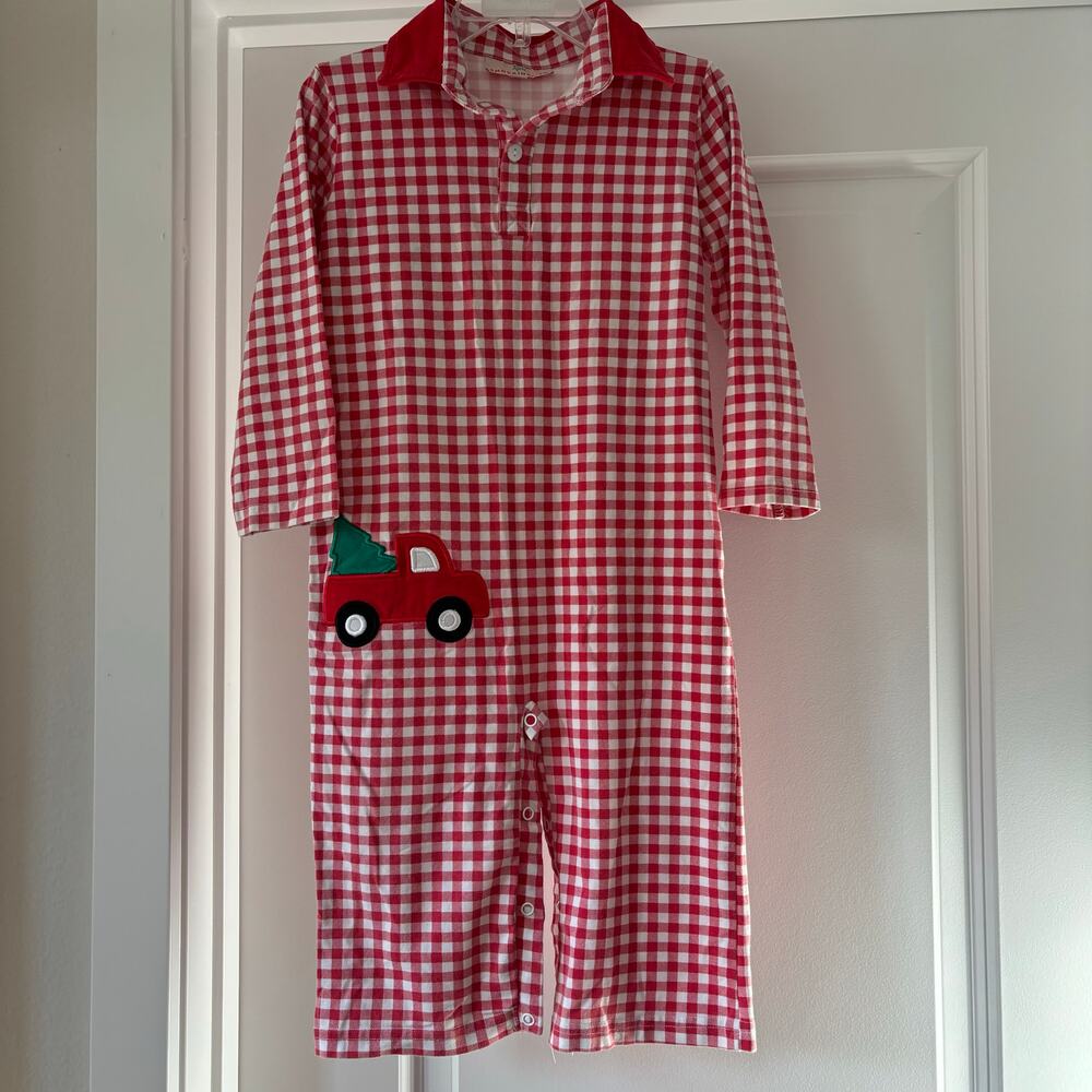 Smockingbird Red Gingham Christmas Truck Christmas Tree Romper Size 2T EUC